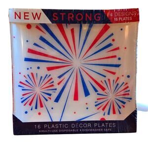 Plastic 16 Piece Patriotic Americana Dinner Plates Square Summer Party NEW